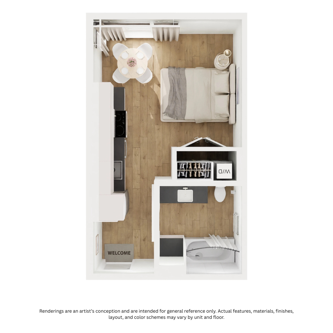 Floor plan for studio, 1 bath, 427 sqft